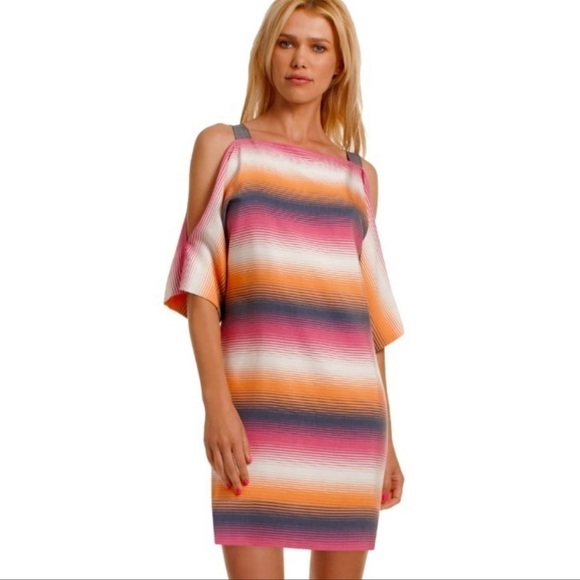 Trina Turk Cold Shoulder Summer Stripes Mini Dress - Picture 1 of 7